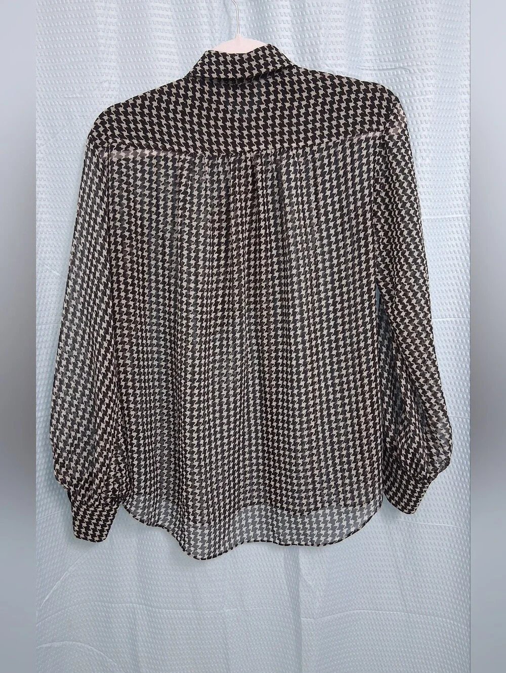 kate spade Black and White  Houndstooth Tie-Neck Sheer Blouse